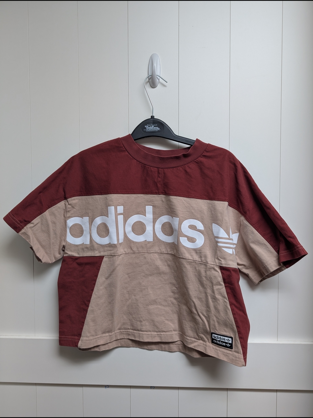 adidas Oversized Colorblock Logo Tee in Maroon/Tan